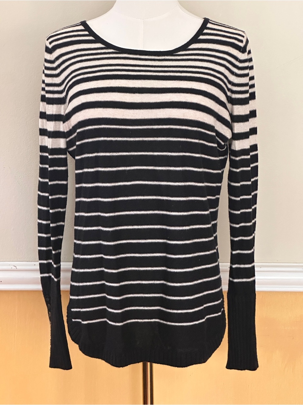 GAP Black and White Striped Scoop Neck Sweater
